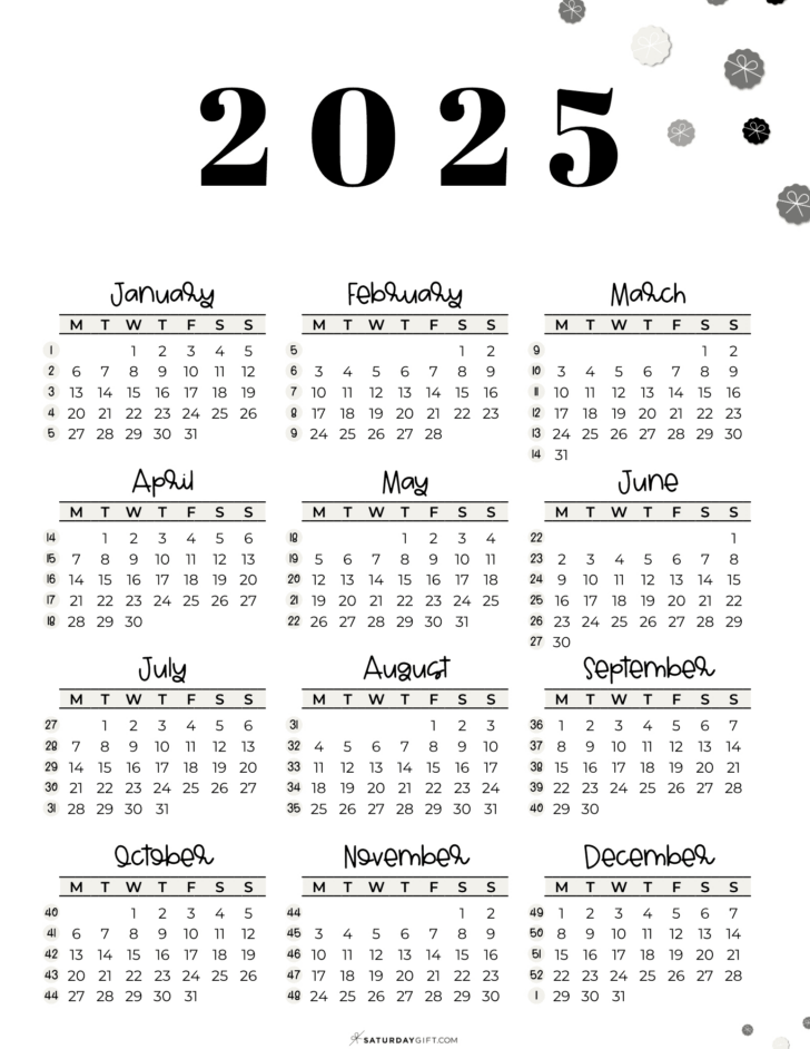 2025 Calendar Weeks Printable