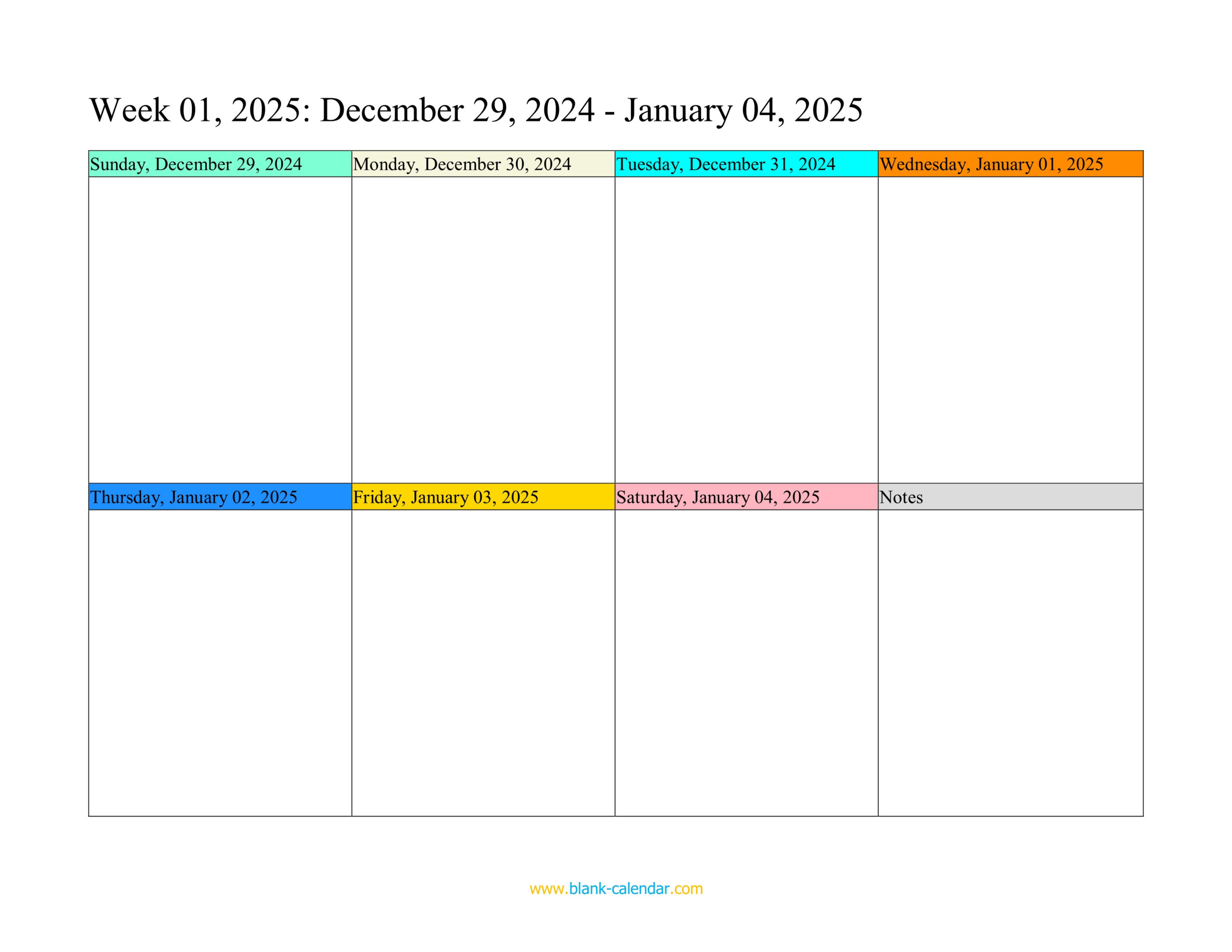 Weekly Calendar 2025 (Word, Excel, Pdf) for Weekly January 2025 Calendar Printable