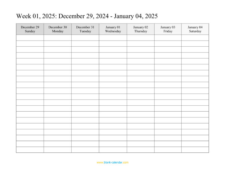 Free Printable Weekly Calendar 2025