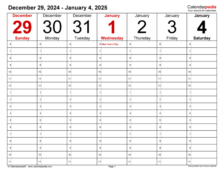 Weekly Calendar 2025 Printable