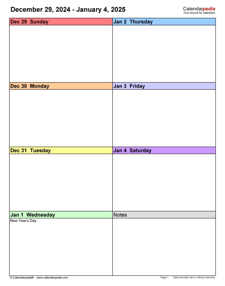 January 2025 Weekly Planner Printable