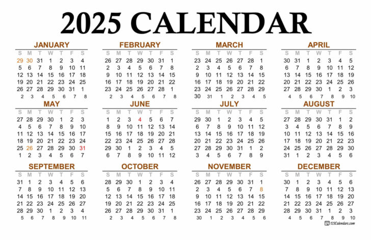 Annual Calendar 2025 Printable