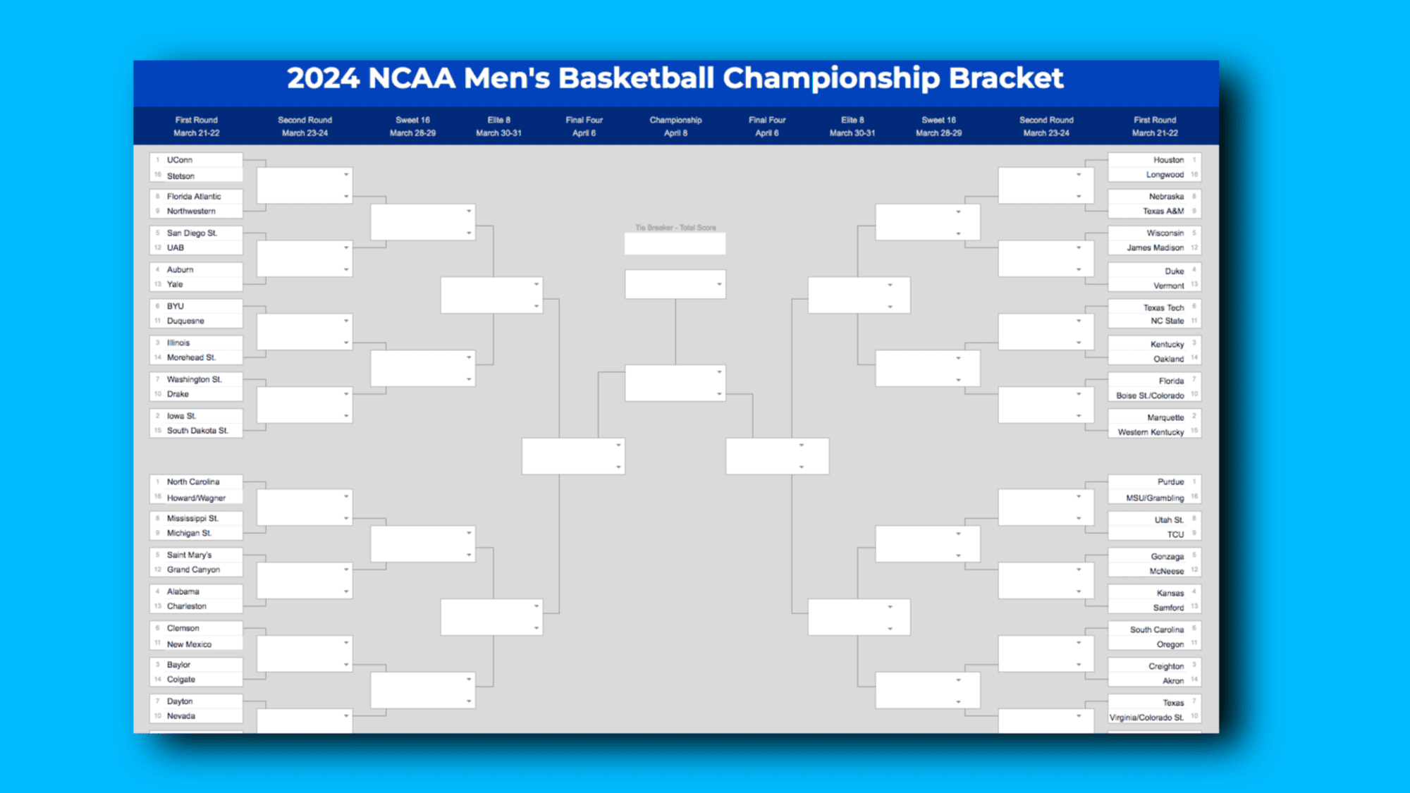 2025 March Madness Bracket (Excel &amp;amp; Google Sheets Template) with March Madness 2025 Calendar