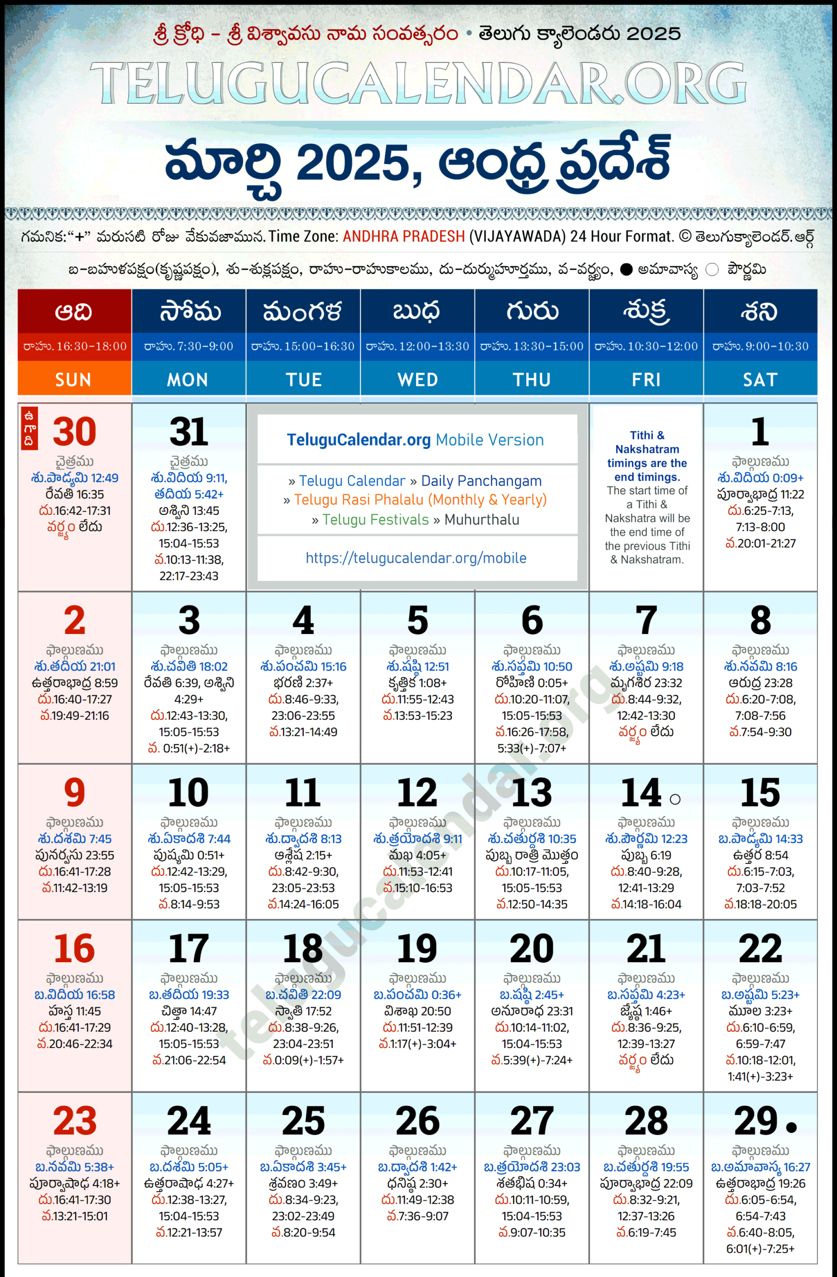 Andhra Pradesh Telugu Calendar 2025 March Pdf Festivals with Telugu Calendar 2025 March