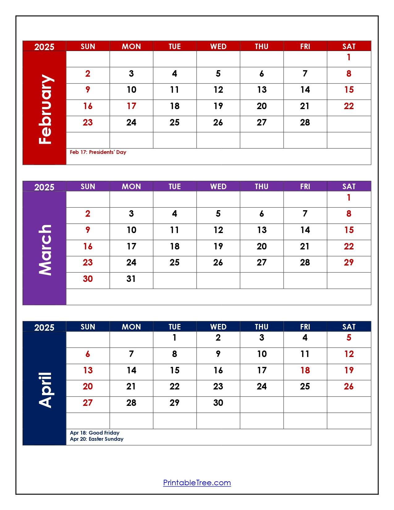 February To April 2025 Calendar Printable Pdf | Three Months Calendar in February March April 2025 Calendar