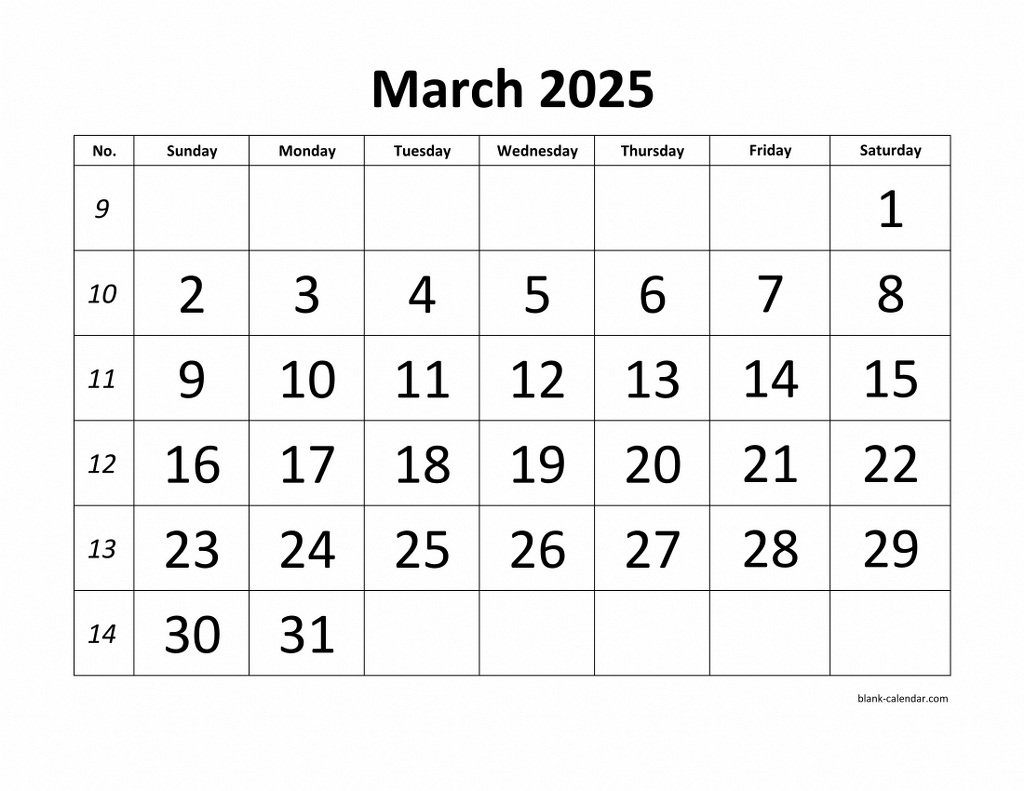 Free Download Printable March 2025 Calendar, Large Font Design with Free Printable March 2025 Calendar Word