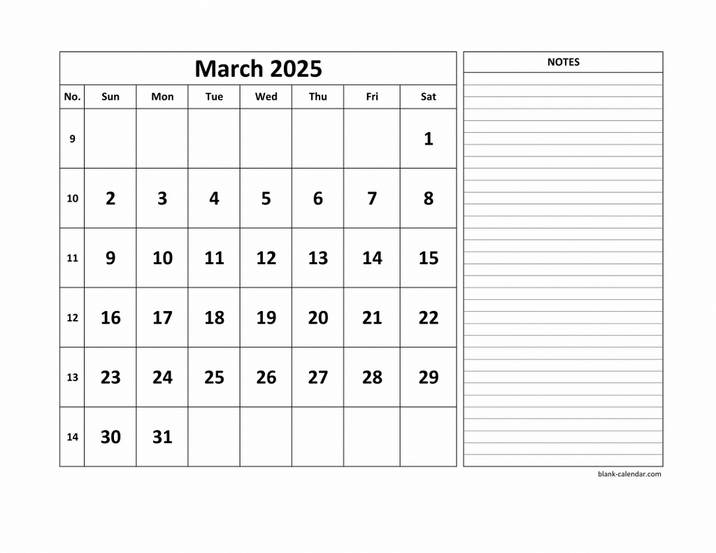 Free Download Printable March 2025 Calendar, Large Space For with March 2025 Calendar Printable With Notes