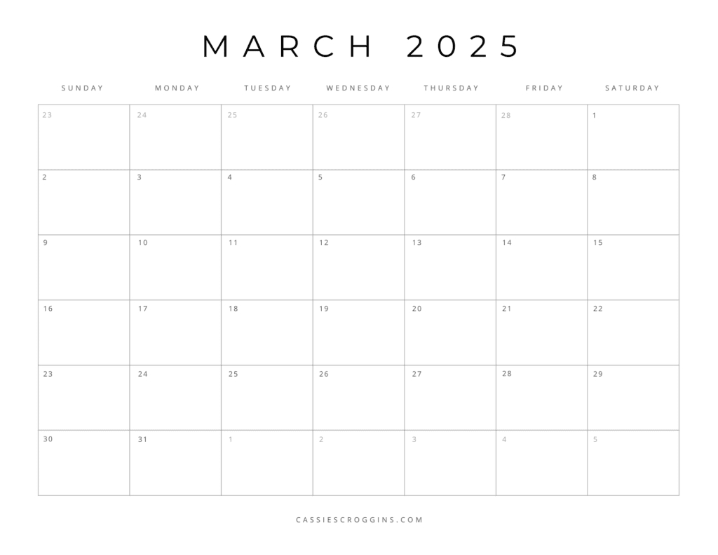 Free Printable 2025 Blank Calendar Templates (All 12 Months) with Blank Calendar Template March 2025 Printable