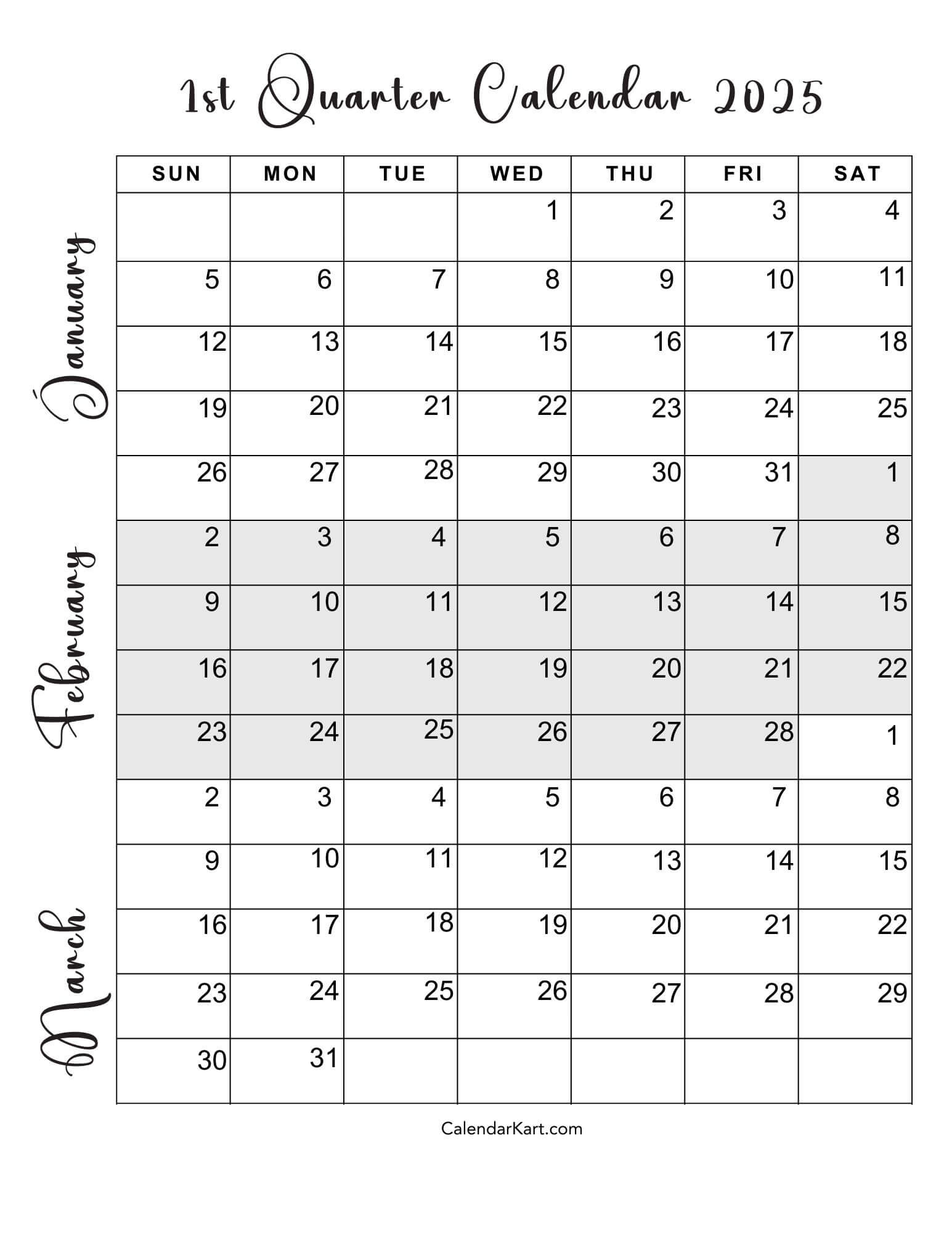 Free Printable January To March 2025 Calendar - Calendarkart for Calendar Feb March 2025