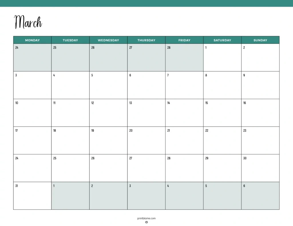 Free Printable March 2025 Calendars | 25 Pdf Downloads inside Printable Calendar March 2025 Starting Monday