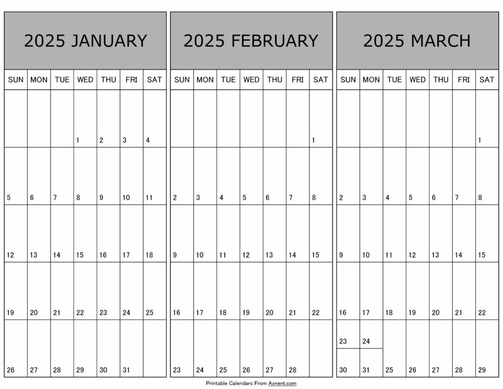 January To March Calendar 2025 Templates - Three Months intended for Jan Feb And March 2025 Calendar Fre Printable