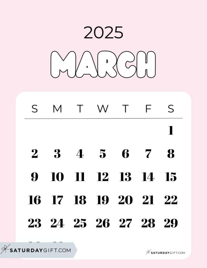 March 2025 Calendar - 20 Cute &amp;amp; Free Printables | Saturdaygift pertaining to March 2025 Calendar Cute