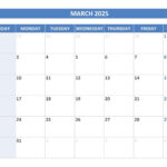 March 2025 Calendar  Calendar.best In March Calendar Numbers Printable 2025