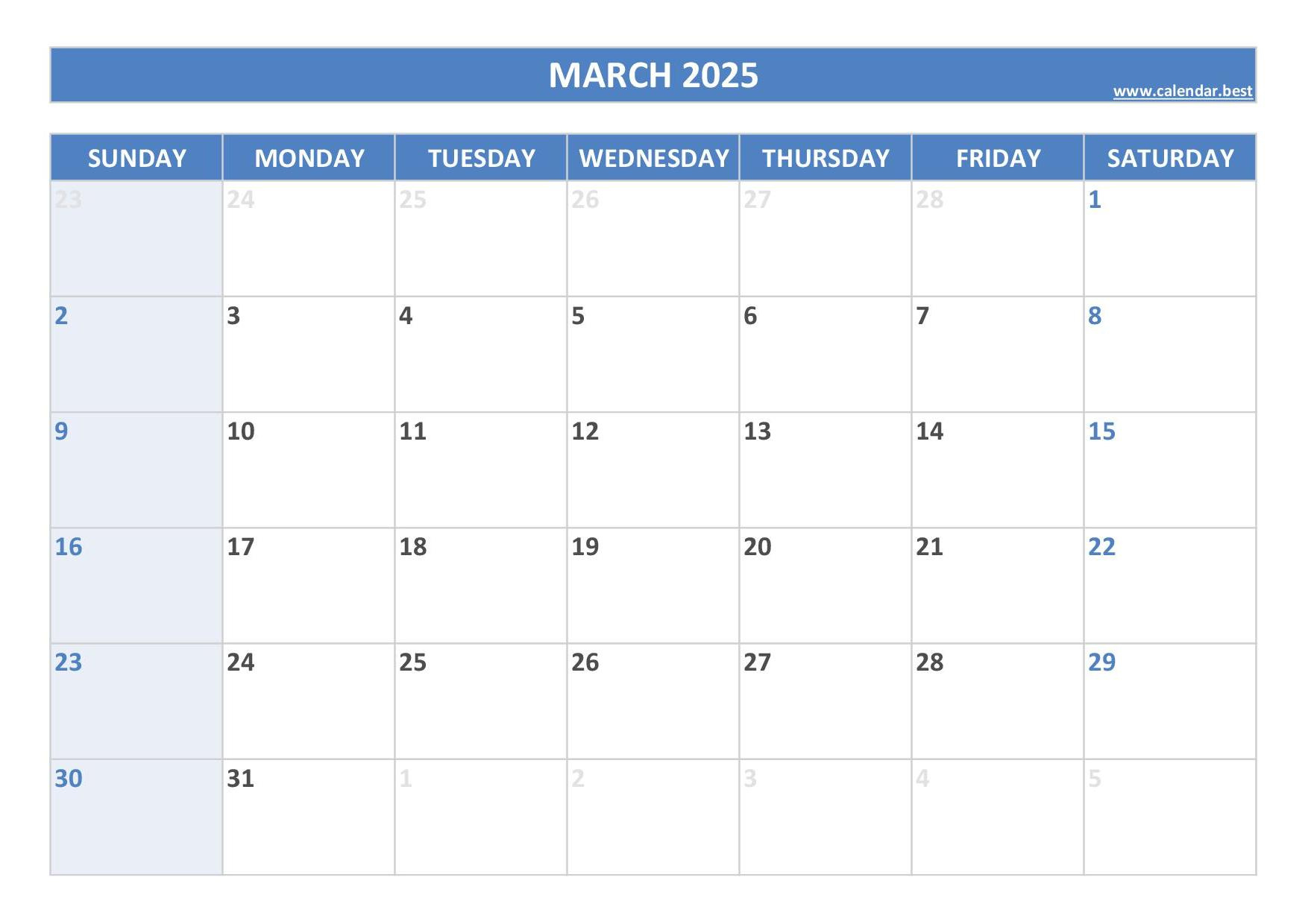 March 2025 Calendar -Calendar.best with regard to March 2025 Holiday Calendar