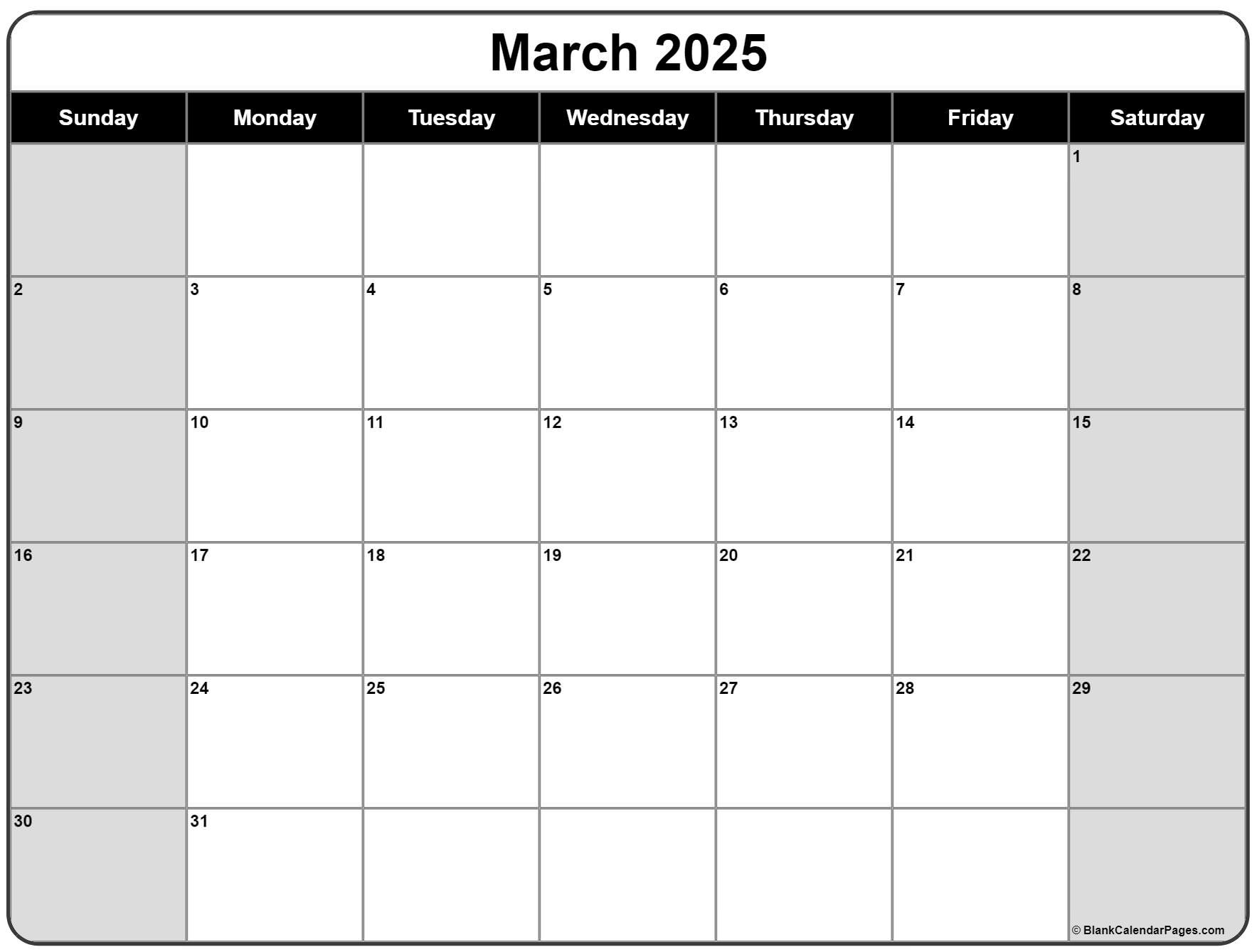 March 2025 Calendar | Free Printable Calendars for Blank March 2025 Calendar