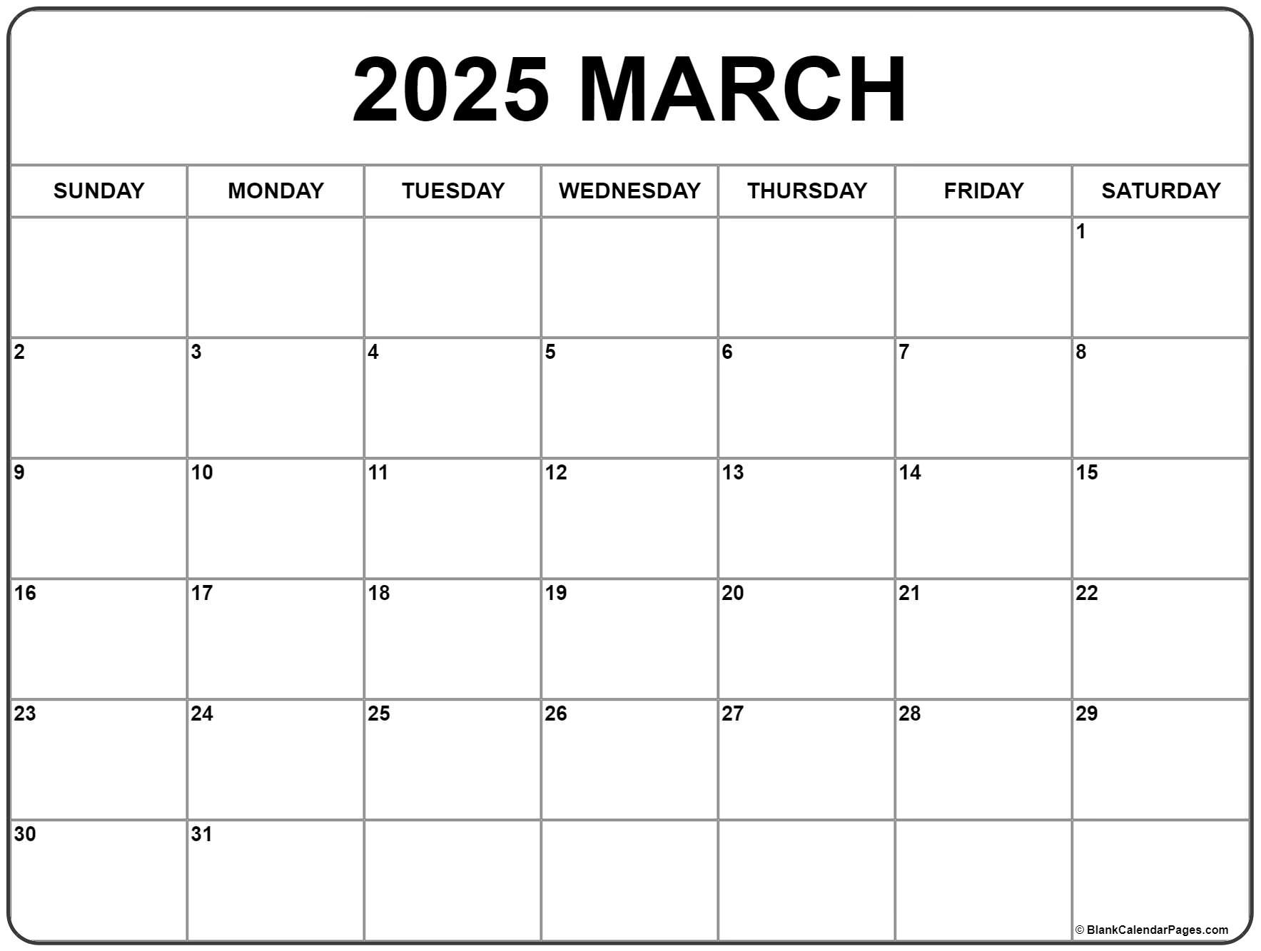 March 2025 Calendar | Free Printable Calendars in Blank Printable March Calendar 2025