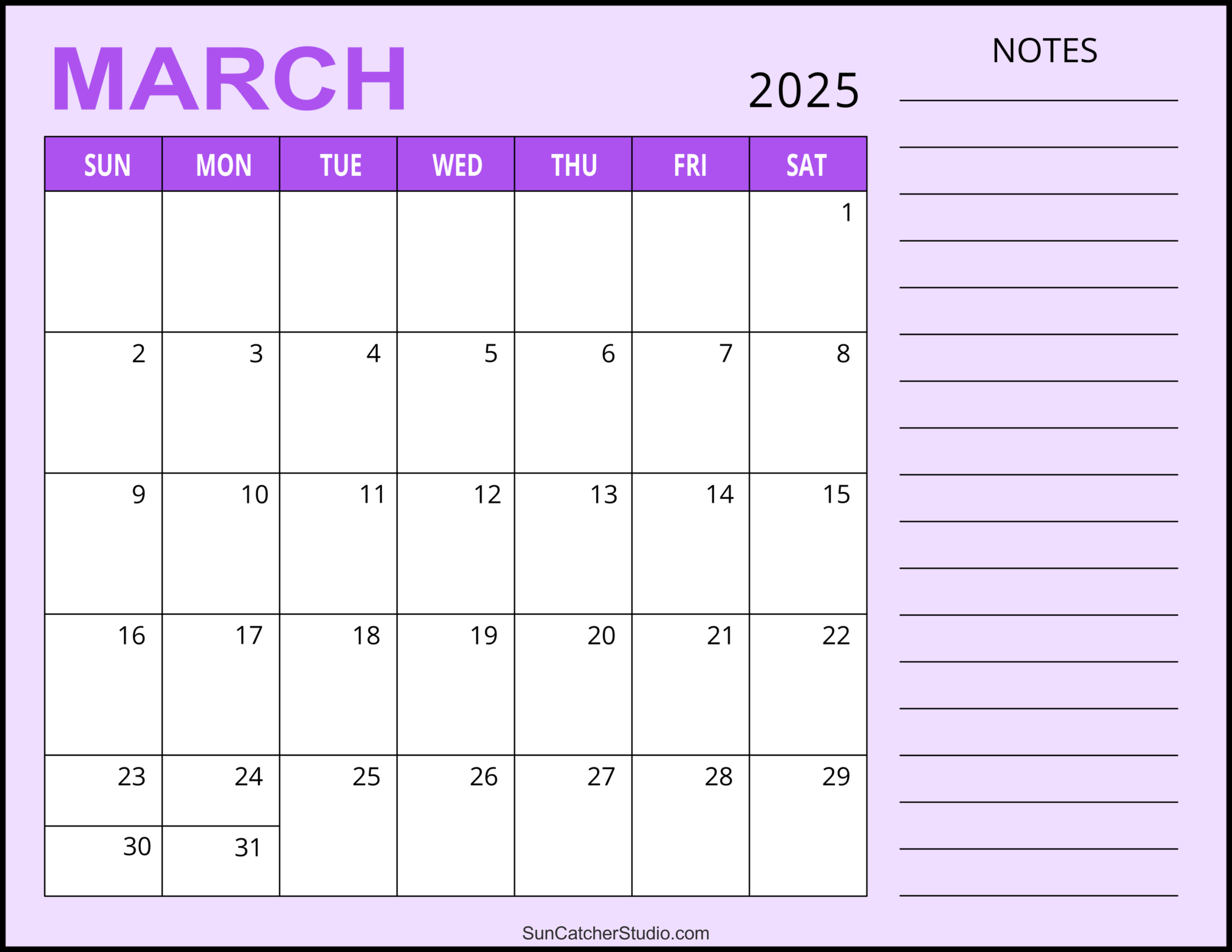 March 2025 Calendar (Free Printable) – Free Printables, Monograms intended for March 2025 Calendar Printable With Notes