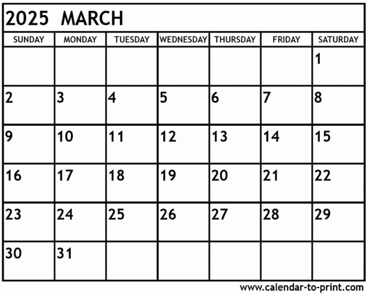 Blank March 2025 Calendar Printable