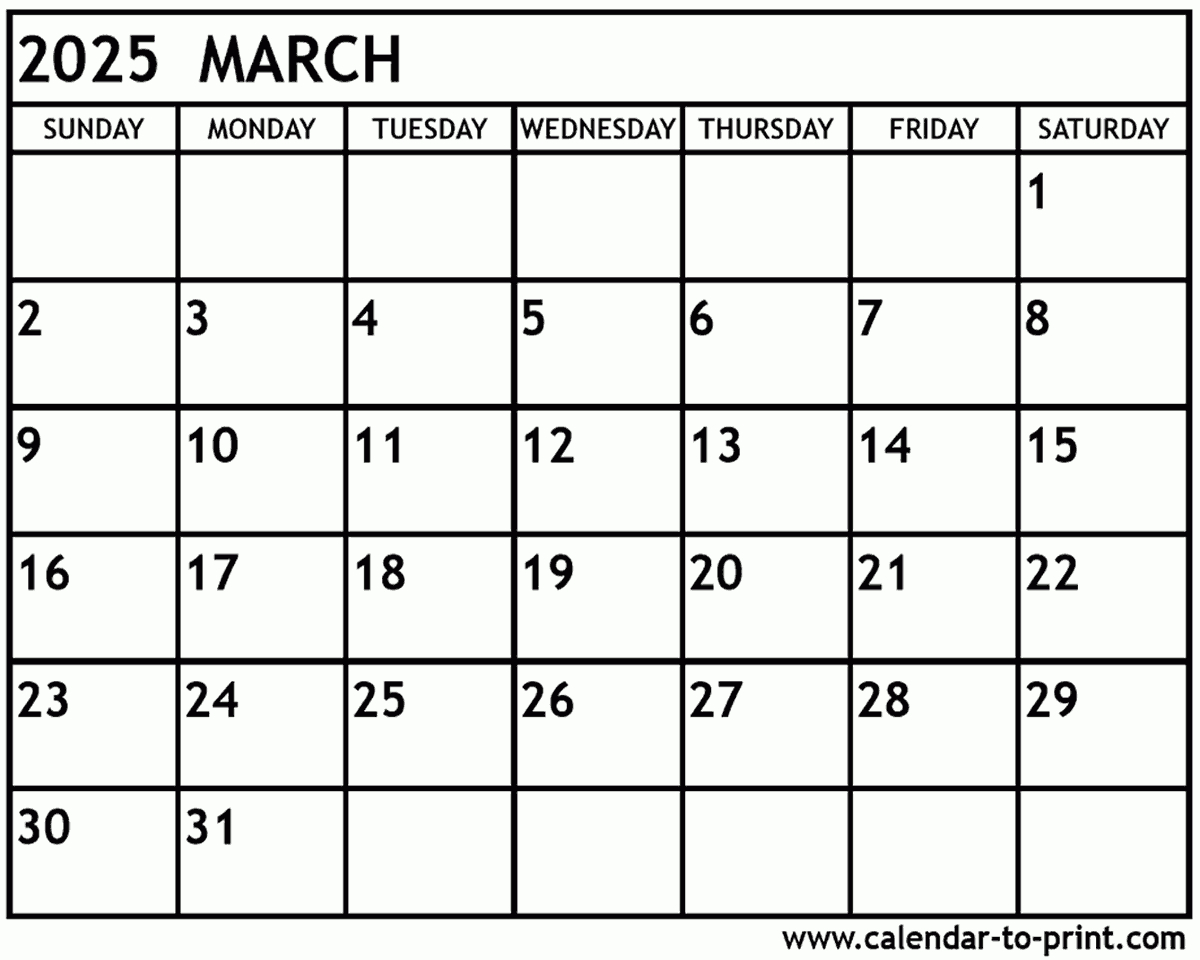 March 2025 Calendar Printable inside Blank Printable March 2025 Calendar