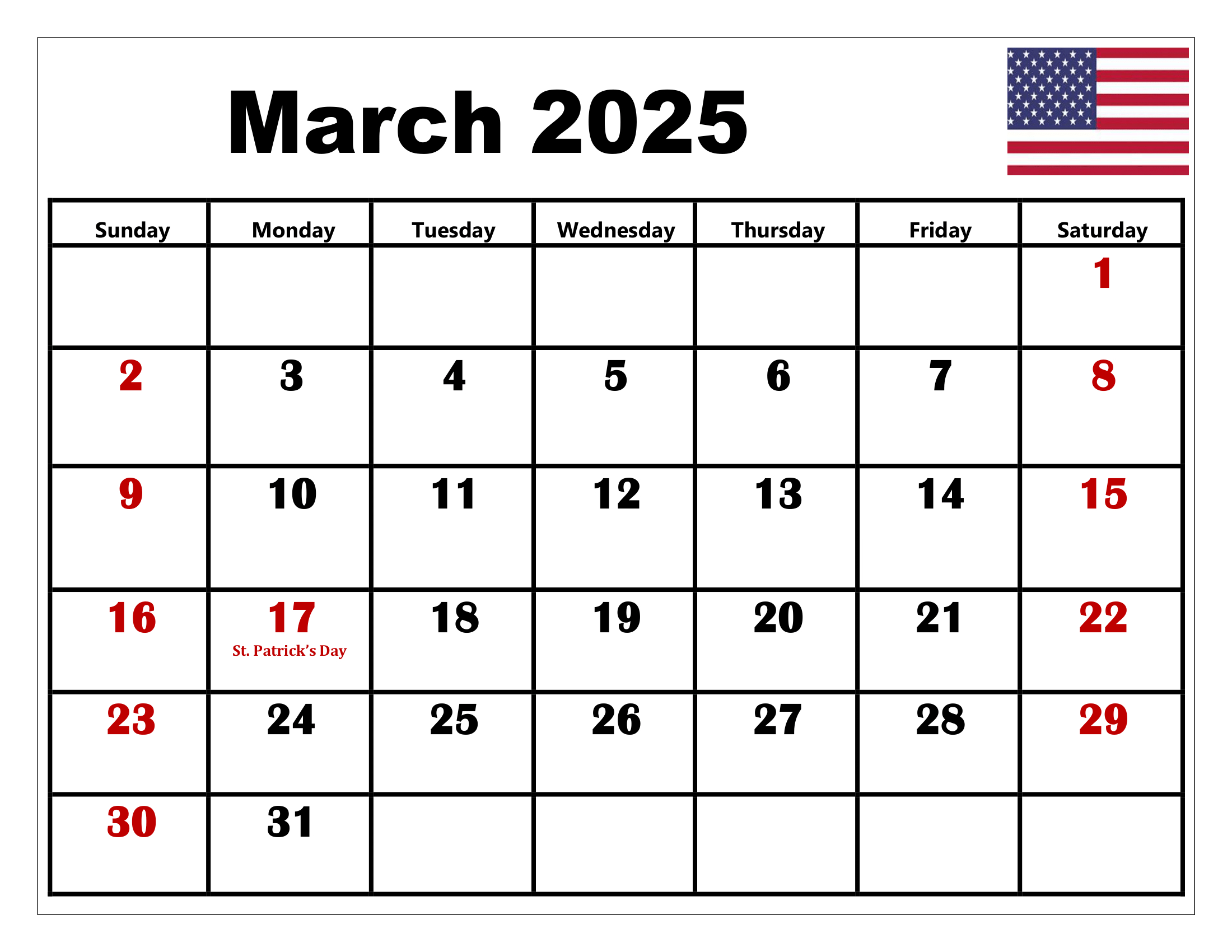 March 2025 Calendar Printable Pdf Template With Holidays for March 2025 Calendar With Holidays Printable