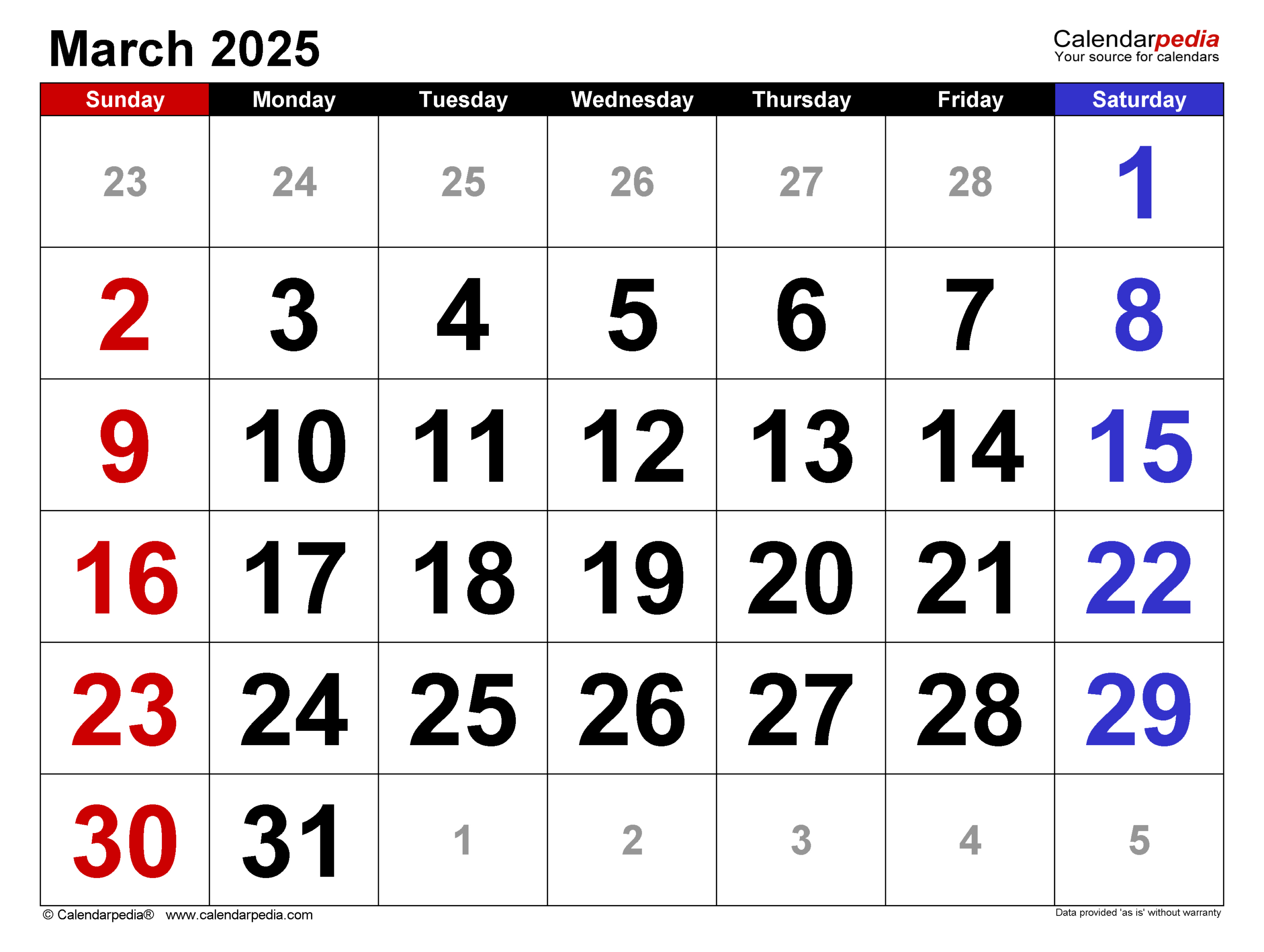 March 2025 Calendar | Templates For Word, Excel And Pdf in March 2025 Calendar Printable Excel