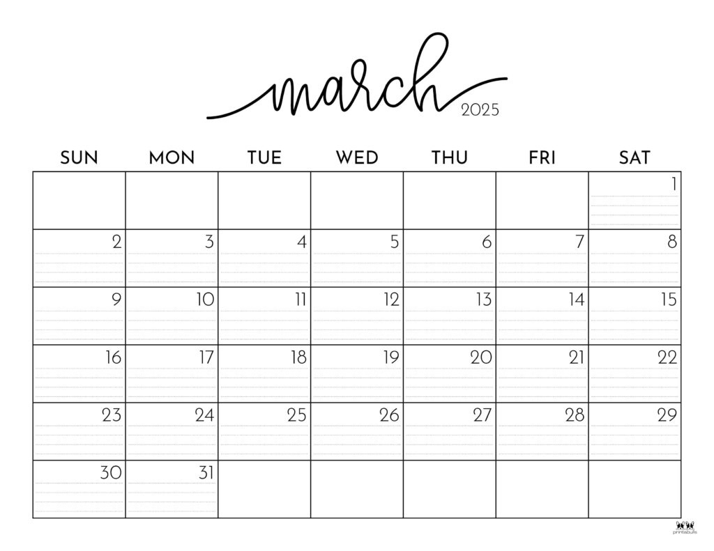 March 2025 Calendars - 107 Free Printables | Printabulls for 2025 Calendar Printable March