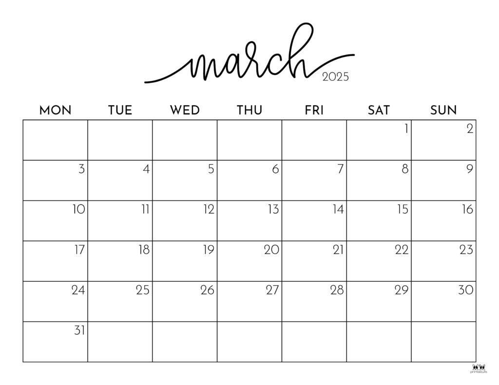 March 2025 Calendars - 107 Free Printables | Printabulls throughout March 25 Calendar Printable