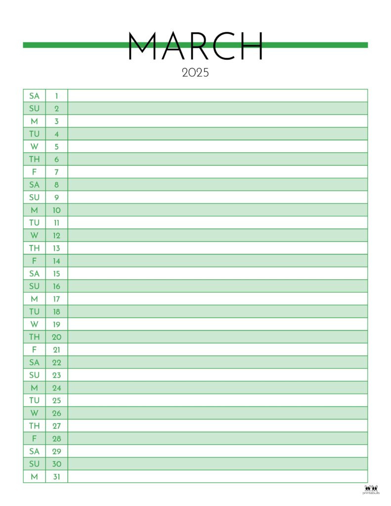 March 2025 Calendars - 107 Free Printables | Printabulls with March 2025 Calendar Printable With Lines