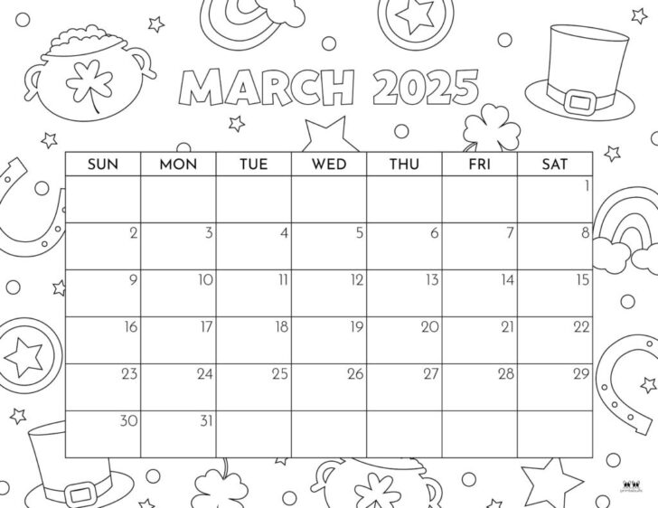 March Calendar Numbers Printable 2025