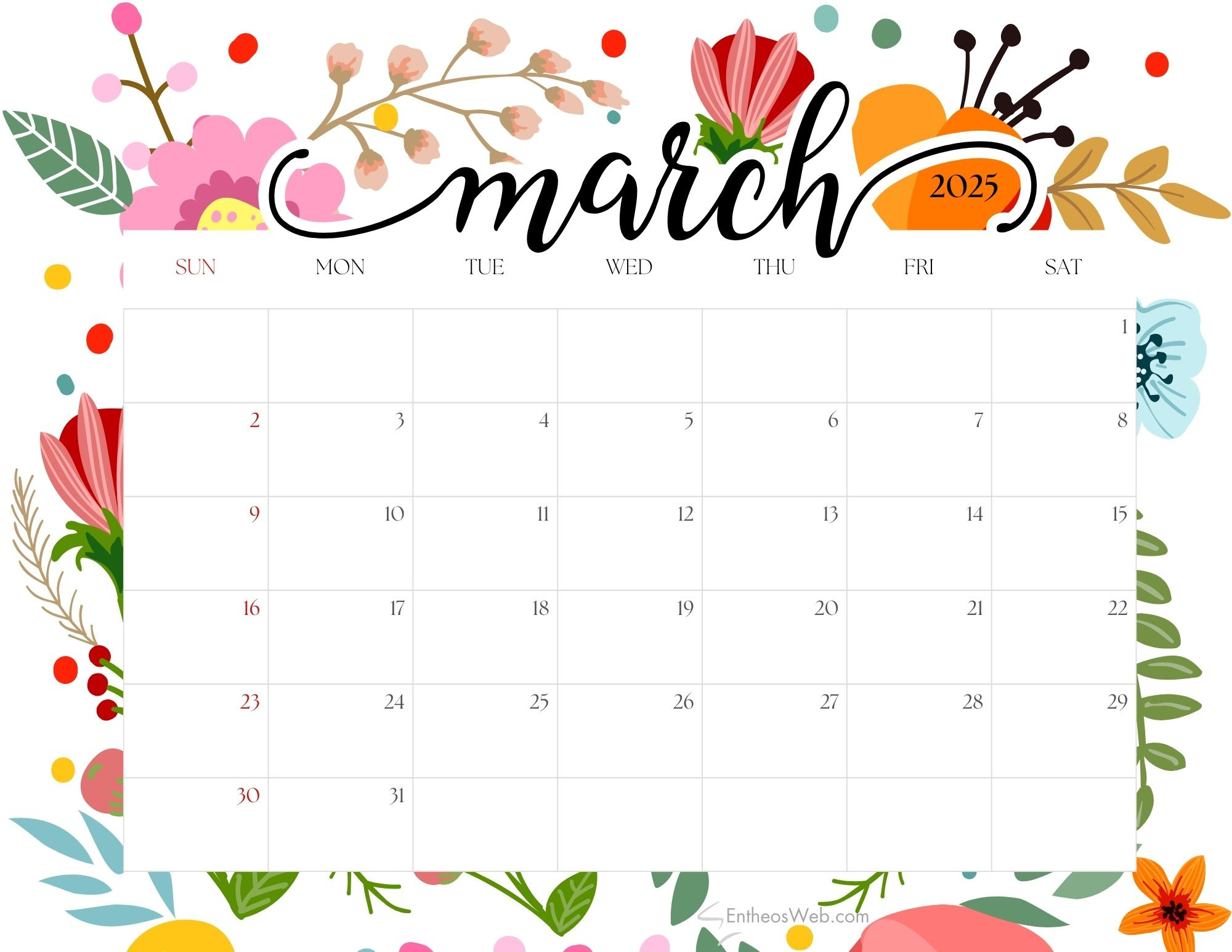 March 2025 Calendars – Free Pdf Printable Downloads | Entheosweb for Free March 2025 Calendar