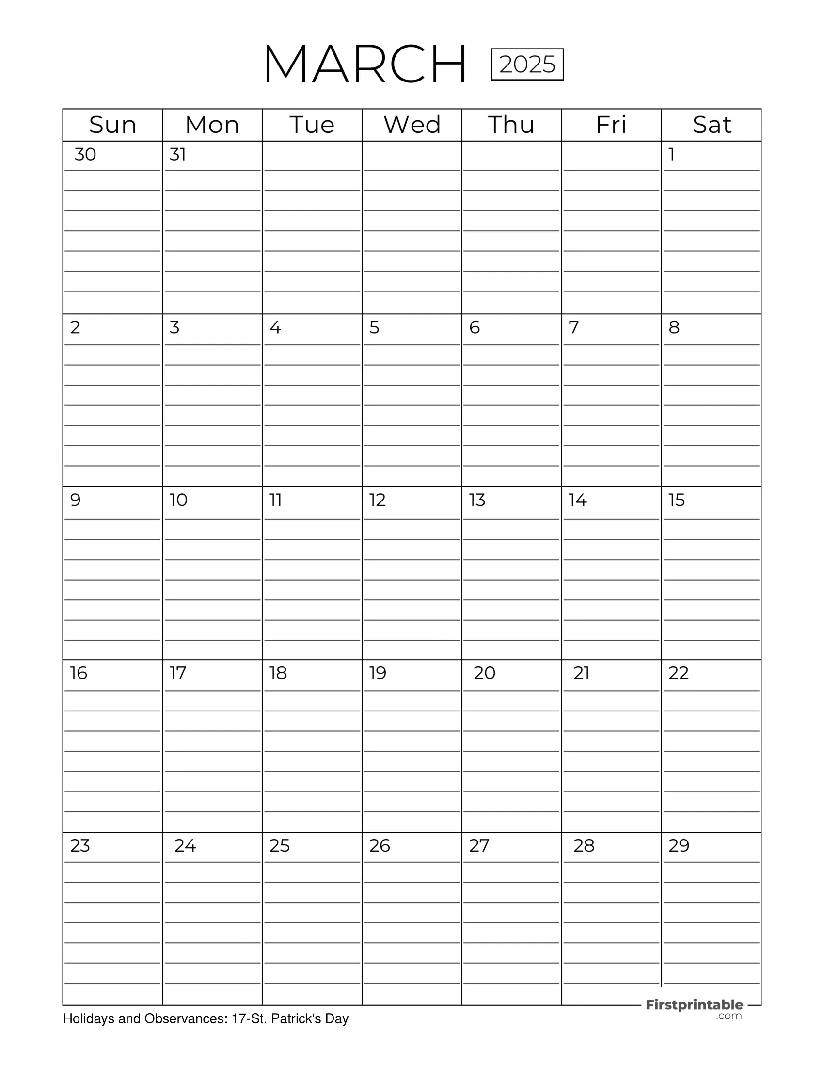 March 2025 Calendars - Free Printable &amp;amp; Fillable for March 2025 Calendar Printable With Lines