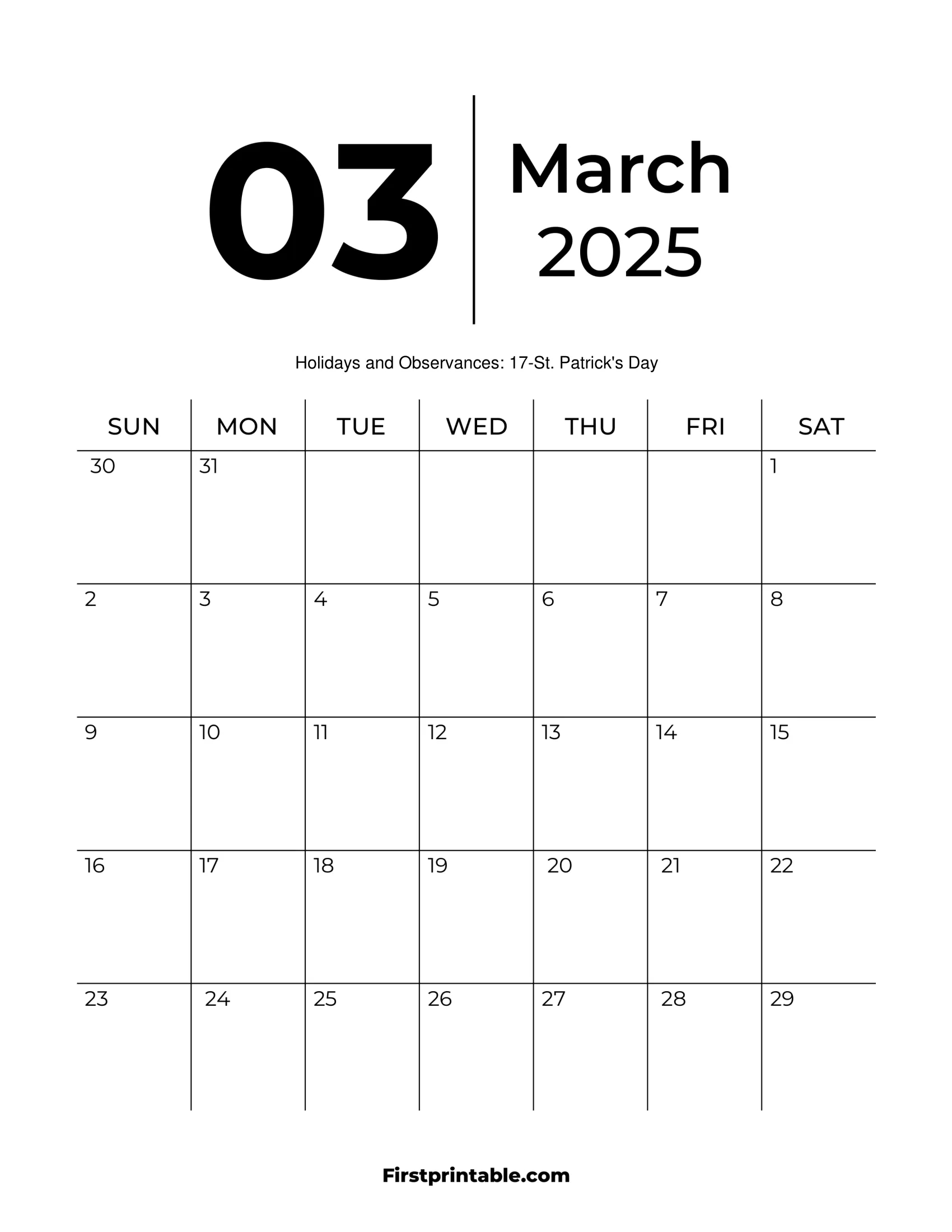 March 2025 Calendars - Free Printable &amp;amp; Fillable in March Calendar Numbers Printable 2025