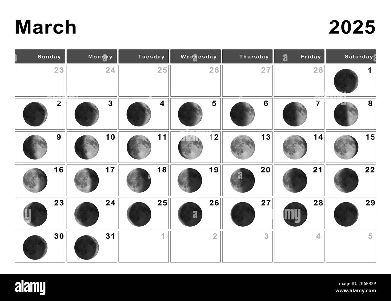 March 2025 Lunar Calendar, Moon Cycles, Moon Phases Stock Photo inside Lunar Calendar March 2025