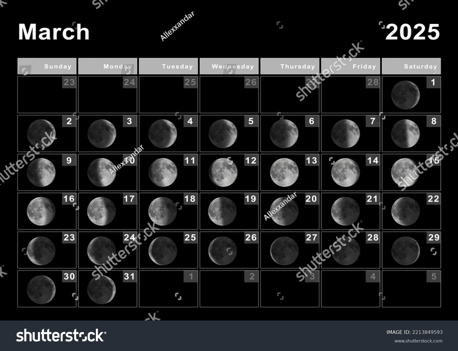 March 2025 Lunar Calendar Moon Cycles Stock Illustration for Moon Calendar For March 2025