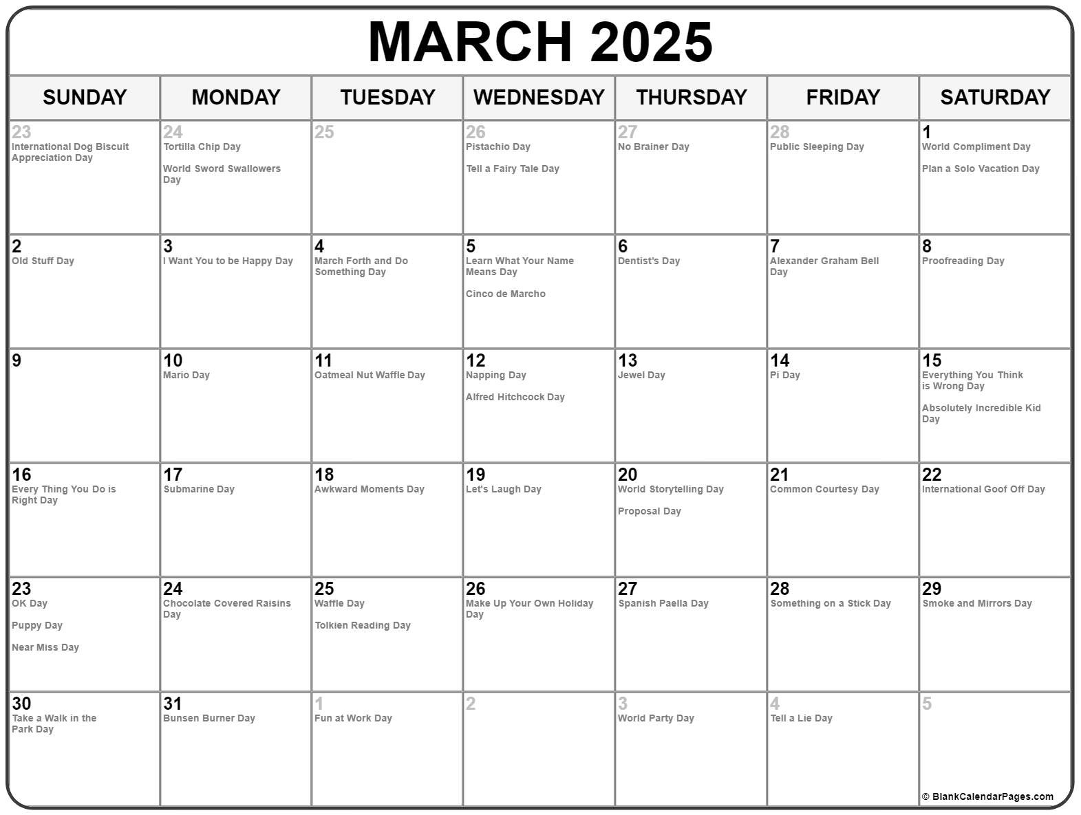 March 2025 With Holidays Calendar inside Calendar Events In March 2025