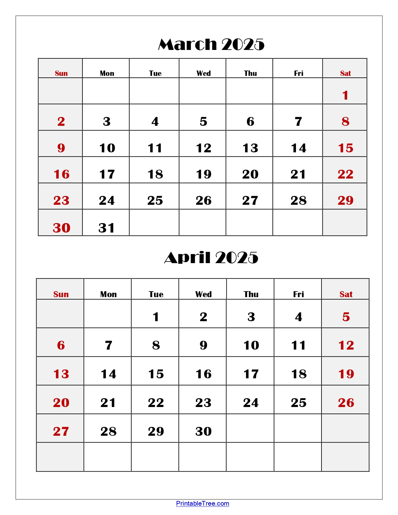 March And April 2025 Calendar Printable | Two Months Calendar for March April 2025 Calendar Printable