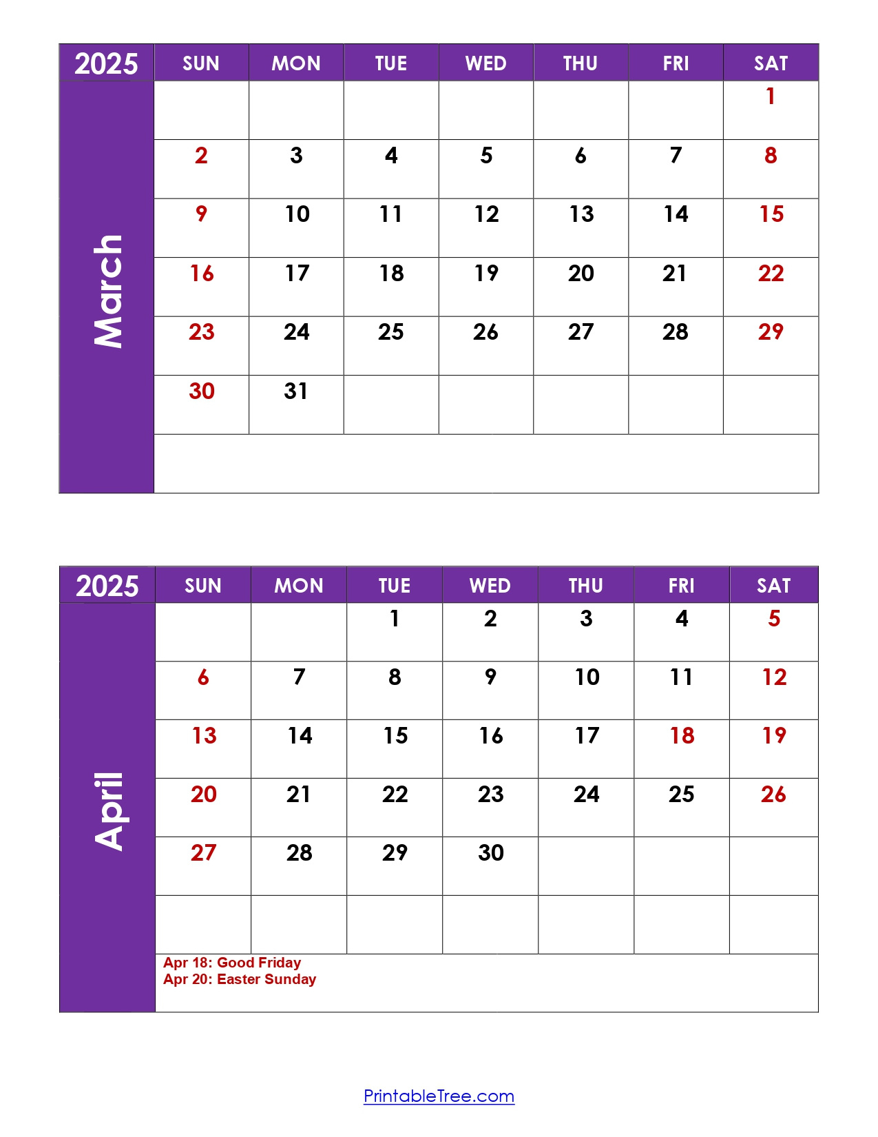 March And April 2025 Calendar Printable | Two Months Calendar in Calendar March And April 2025