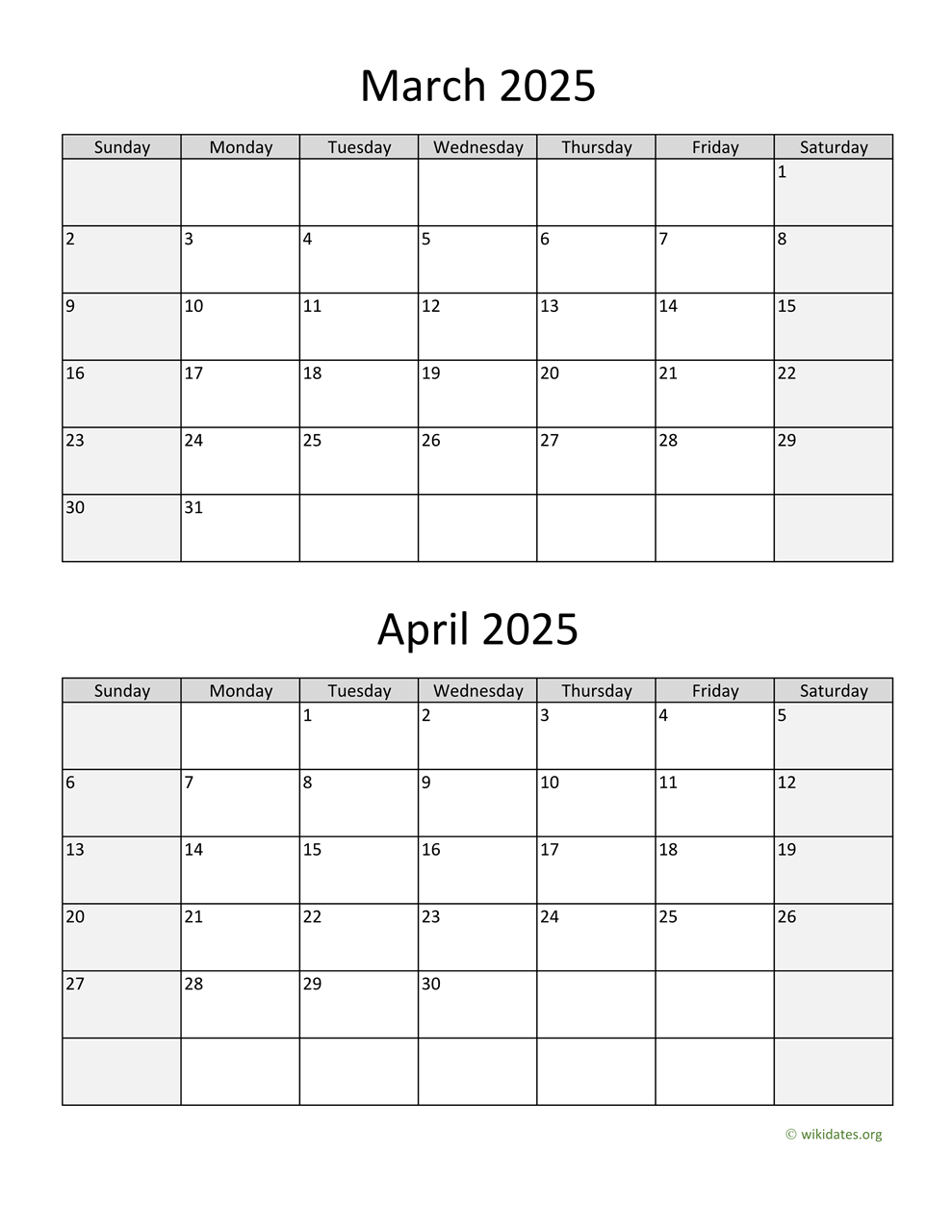 March And April 2025 Calendar | Wikidates for March And April Calendar Printable 2025