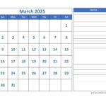 March Calendar 2025 Grid Lines For Holidays And Notes (Horizontal In March 2025 Calendar Printable With Lines