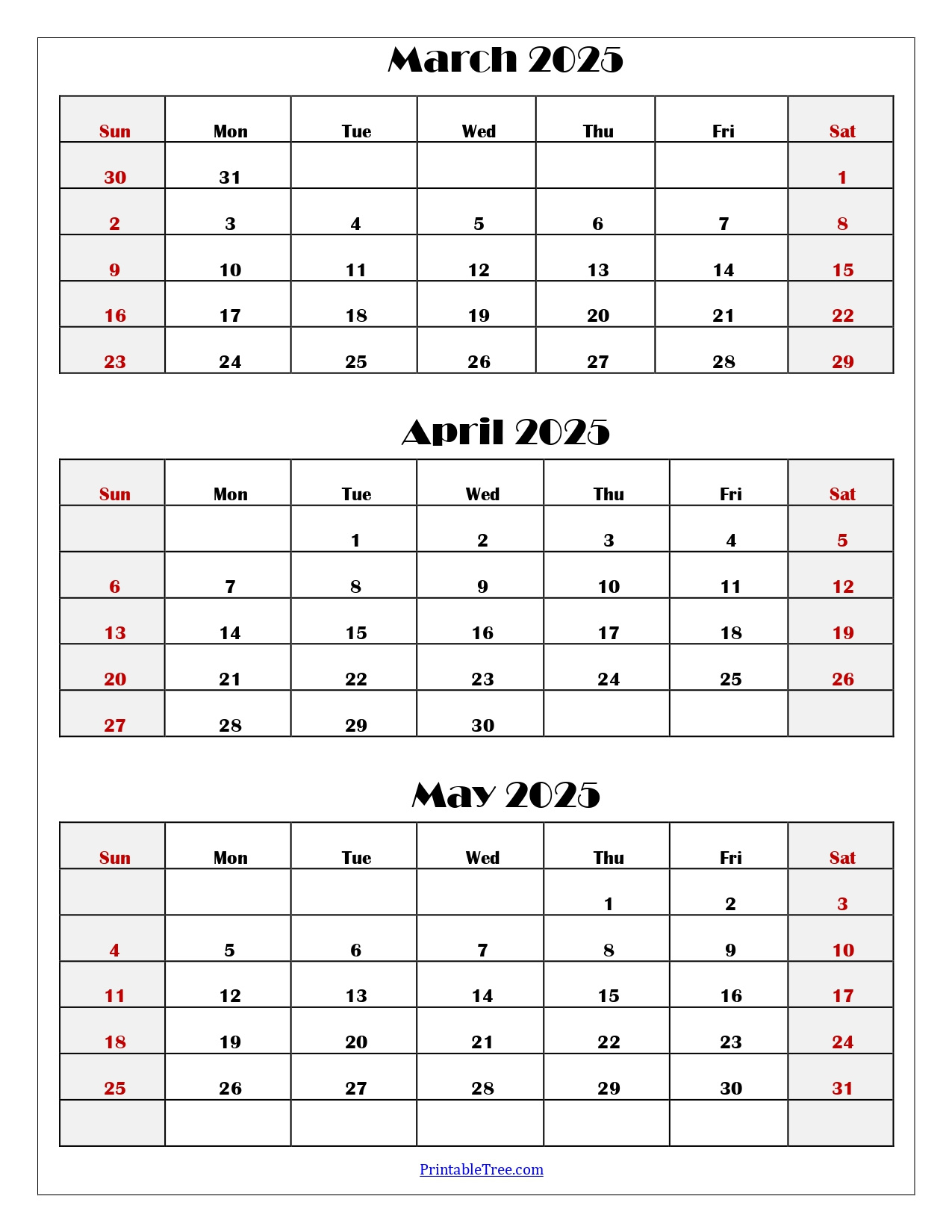 March To May 2025 Calendar Printable Pdf | Three Months Calendar for March April May 2025 Calendar