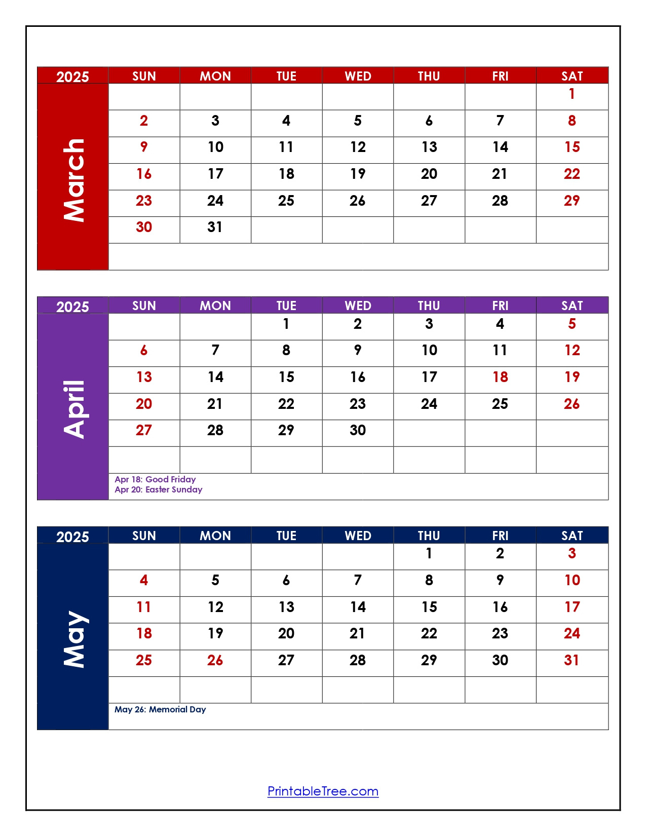 March To May 2025 Calendar Printable Pdf | Three Months Calendar for March April May 2025 Calendar