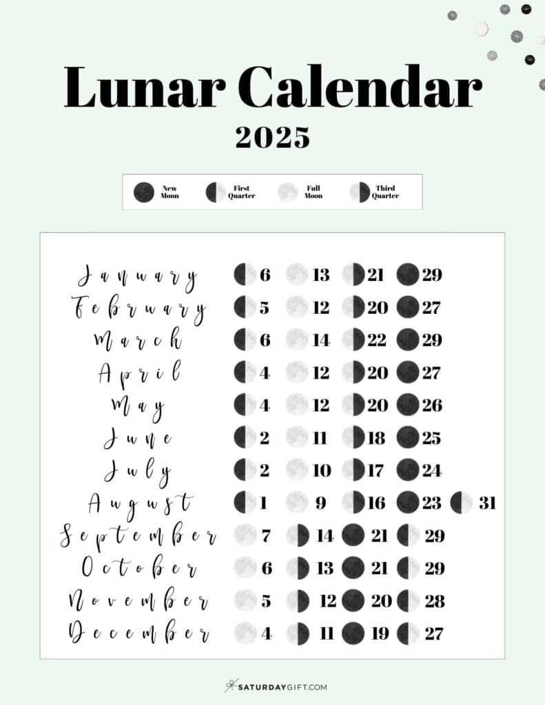 Moon Phase Calendar - 12 Cute &amp;amp; Free Printable 2025 Lunar Calendars intended for March Moon Phase Calendar 2025