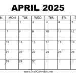 Printable April 2025 Calendar Within Printable Calendar April 2024 To March 2025