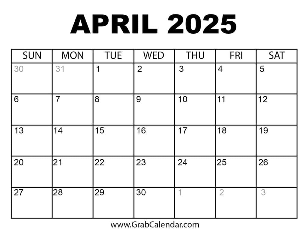 Printable April 2025 Calendar within Printable Calendar April 2024 To March 2025