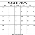 Printable March 2025 Calendar For Calendar Template March 2025 Printable