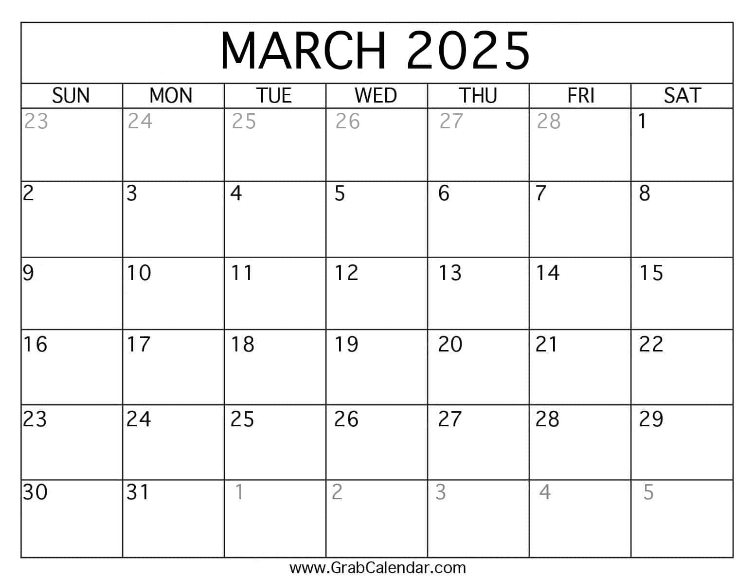 Printable March 2025 Calendar for Calendar Template March 2025 Printable