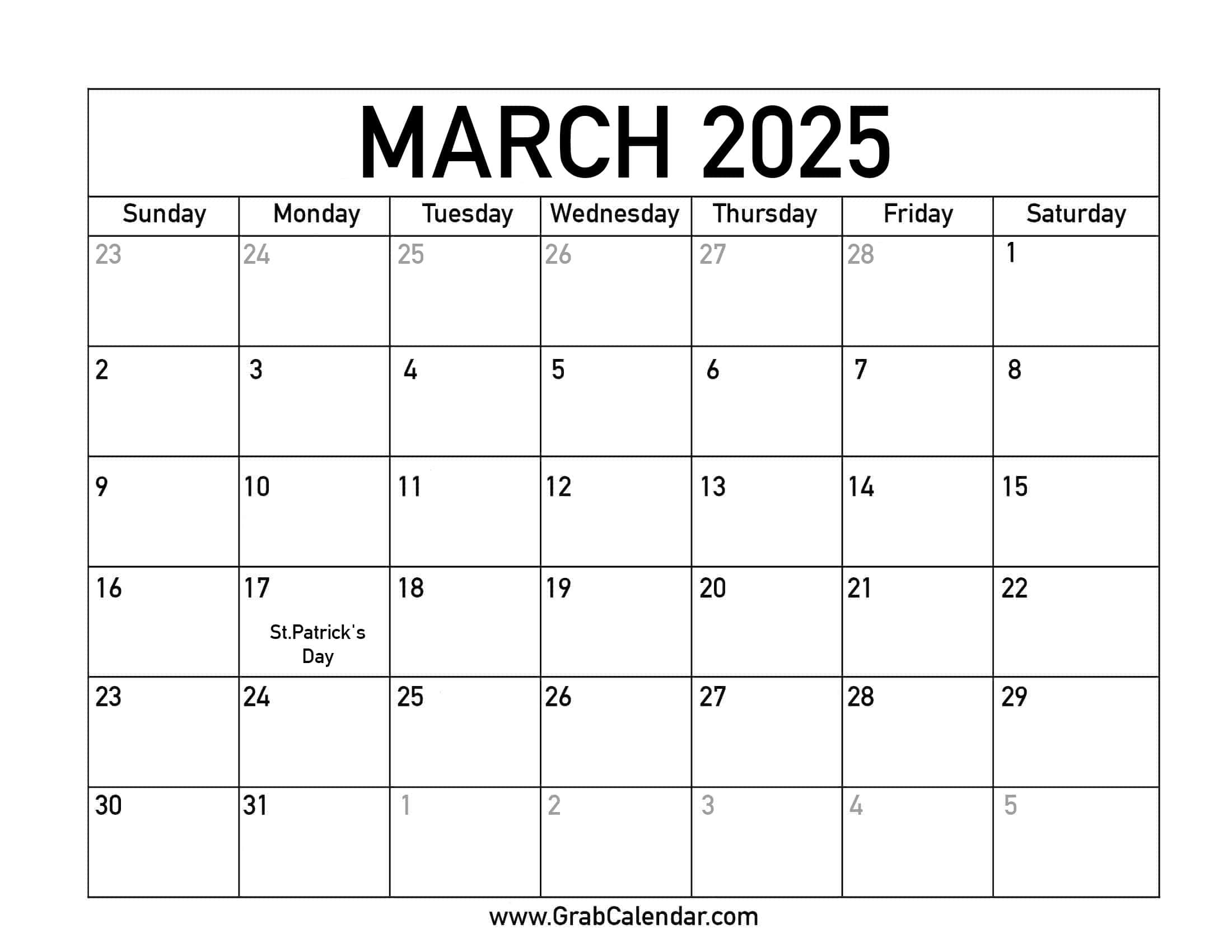 Printable March 2025 Calendar in March 2025 Calendar With Holidays