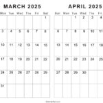 Printable March April 2025 Calendar | Calendarkart For Calendar For March And April 2025