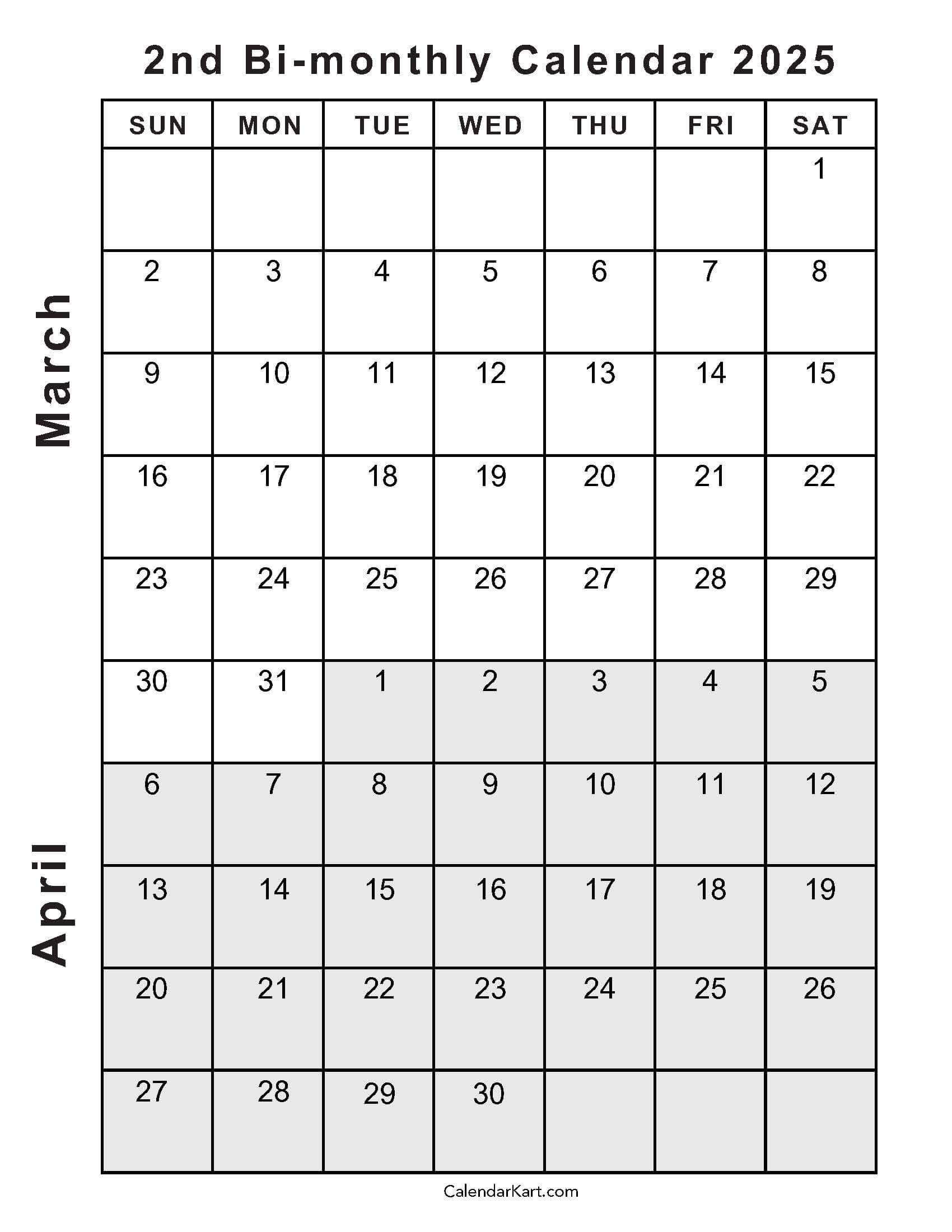 Printable March April 2025 Calendar | Calendarkart inside Calendar March And April 2025