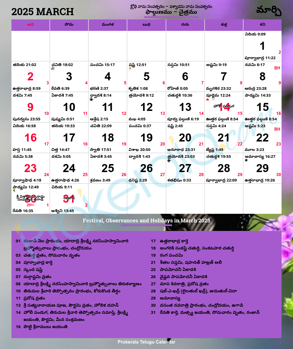 Telugu Calendar March, 2025 | మార్చి, 2025 క్యాలెండర్ within Telugu Calendar 2025 March